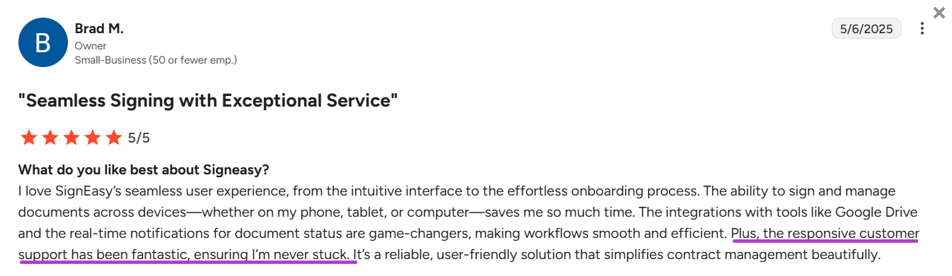 Signeasy review by Brad M. on G2
