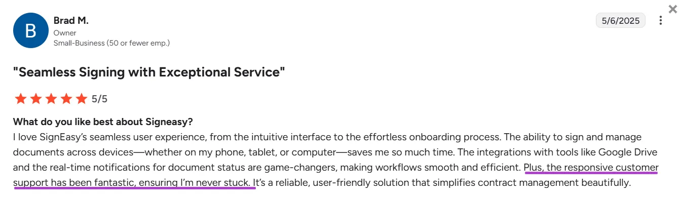Signeasy review by Brad M. on G2