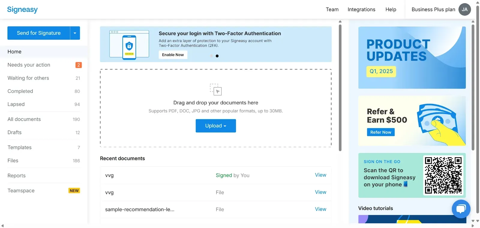 Upload button for adding documents