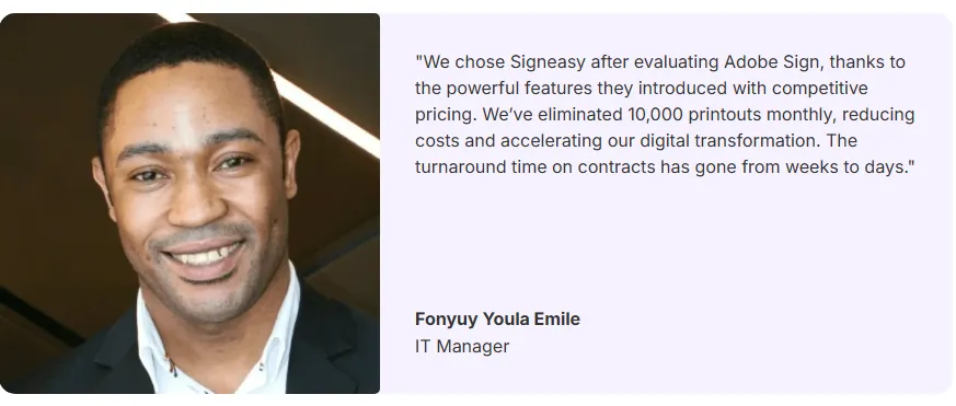 Testimonial image from Mercure hotel highlighting the elimination of 10,000 paper printouts every month