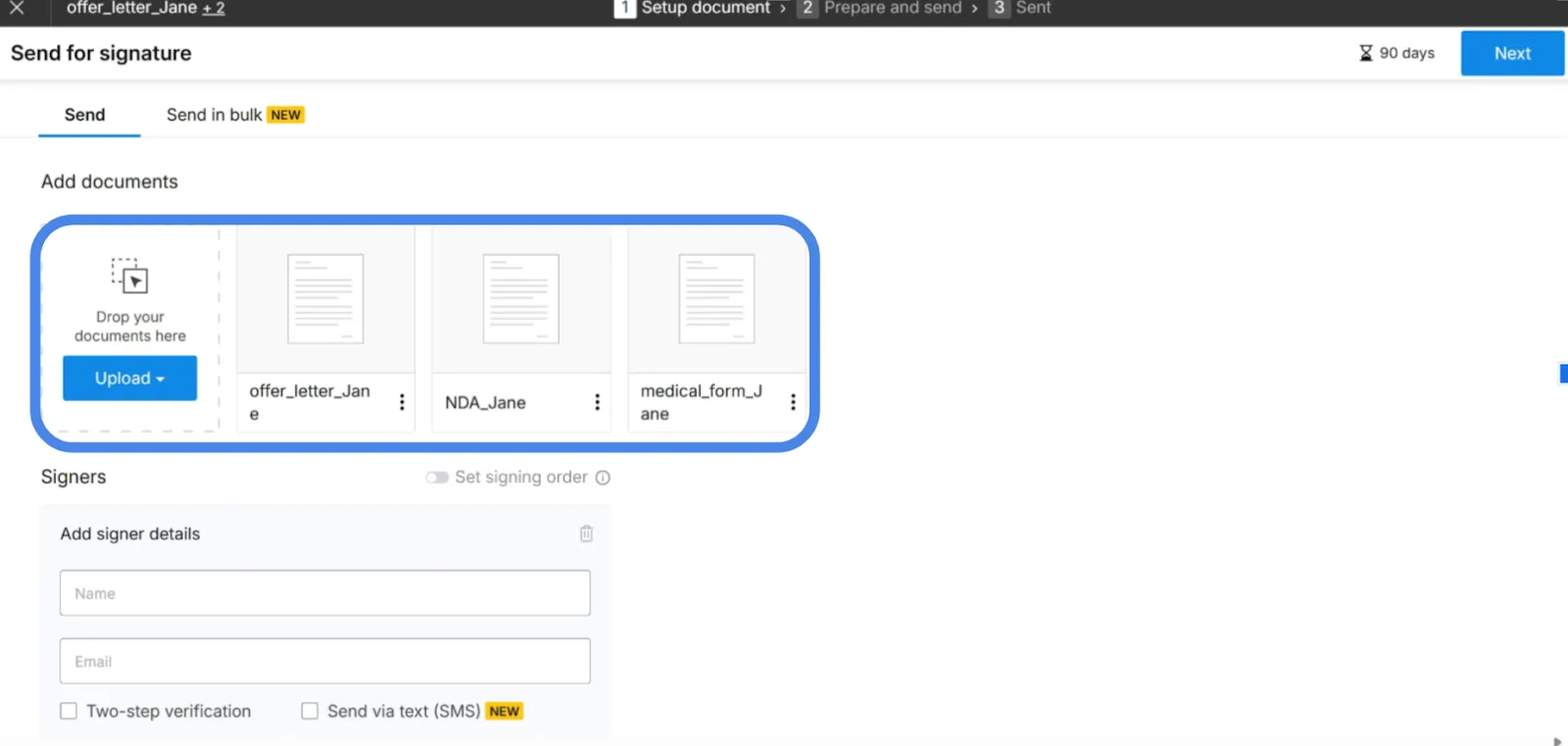 Add PDF files for merging in Signeasy