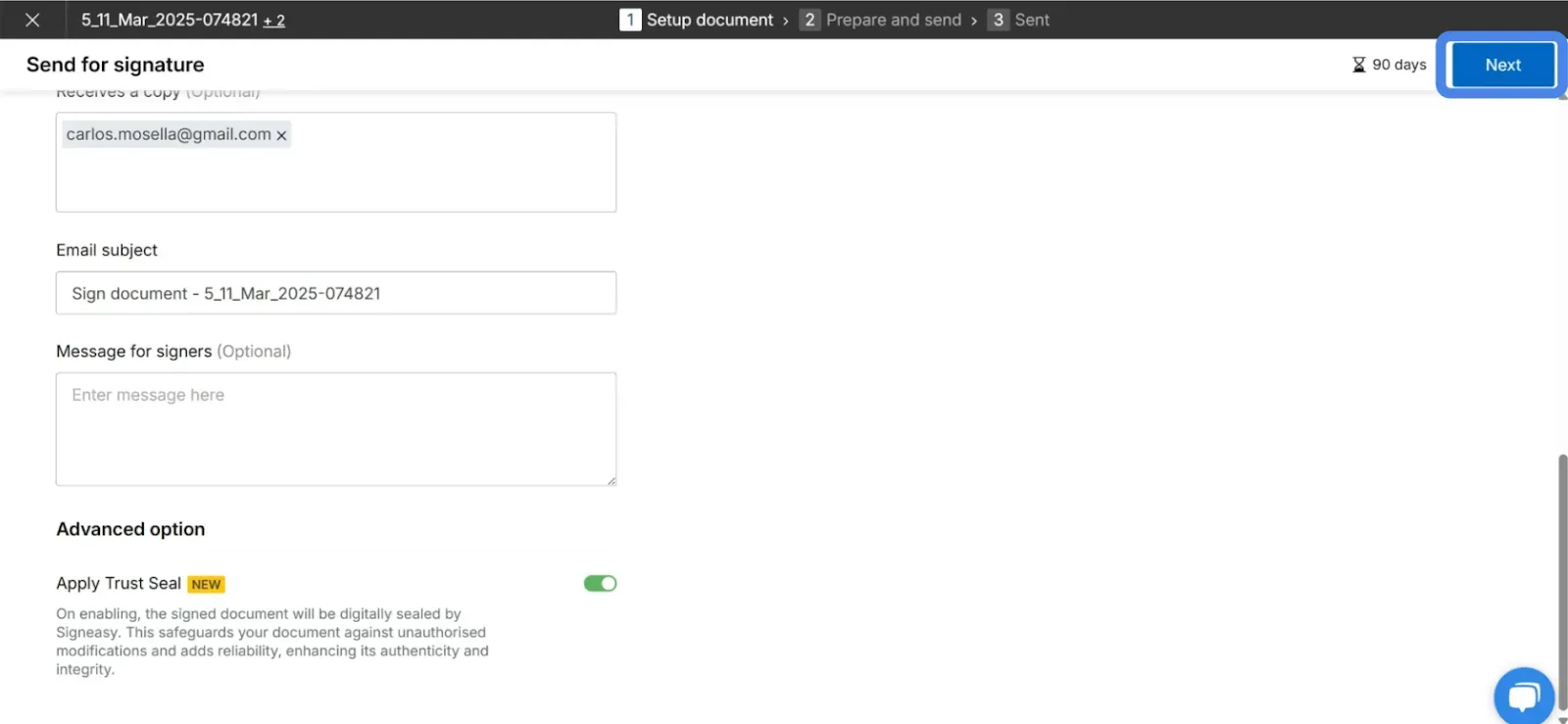 Proceed to the next step in document workflow