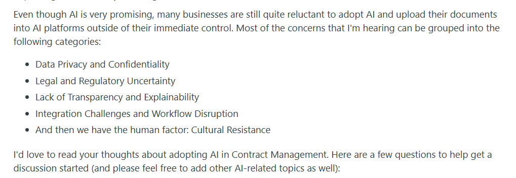 Text outlining barriers to AI integration