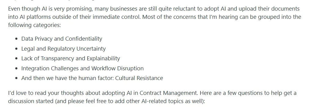 Text outlining barriers to AI integration