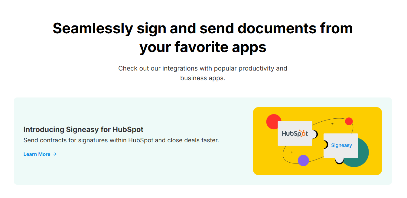 Signeasy integration with HubSpot for sending contracts
