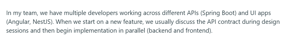 Parallel development workflow using API contracts