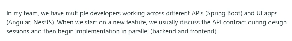Parallel development workflow using API contracts