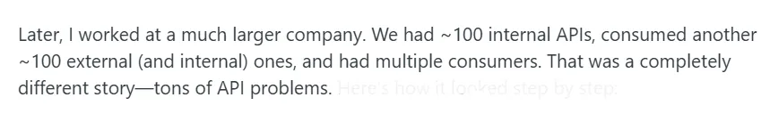 Developer quote about API problems at enterprise scale