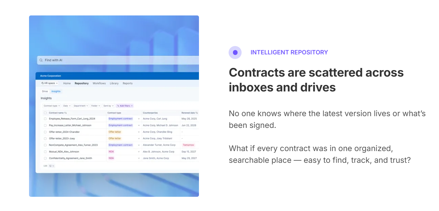 Signeasy’s Intelligent Repository tracking contract dates and parties