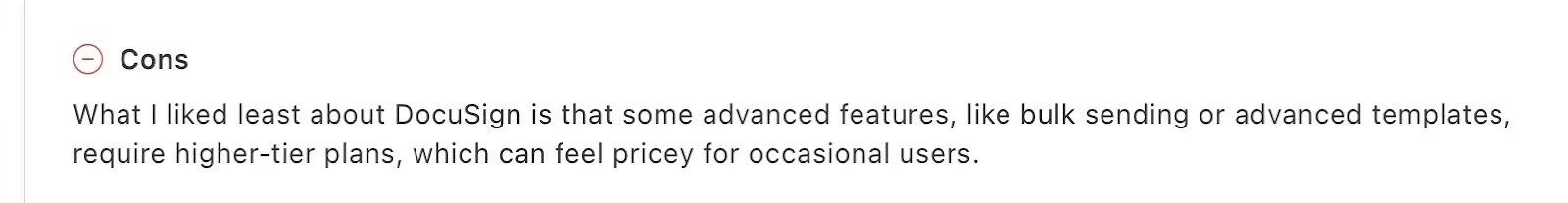 Review calling out advanced Docusign features locked behind higher plans