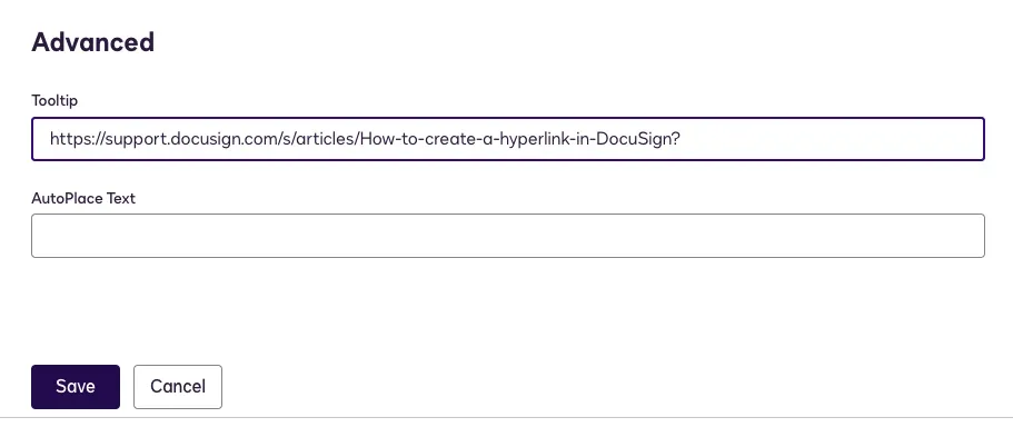 Adding a URL to the Tooltip field in Docusign creates a clickable hyperlink during the signing ceremony