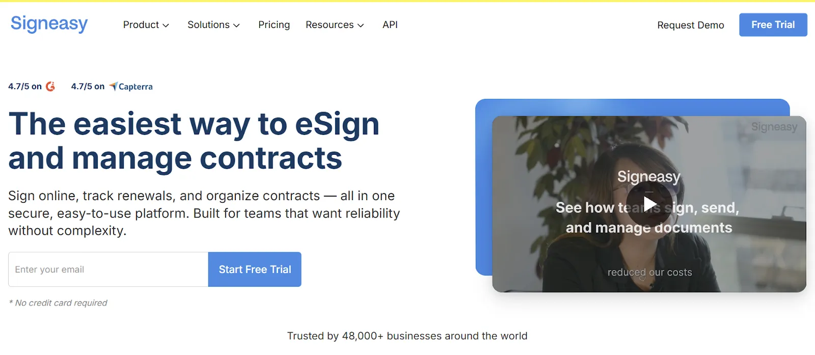 A screenshot of Signeasy homepage