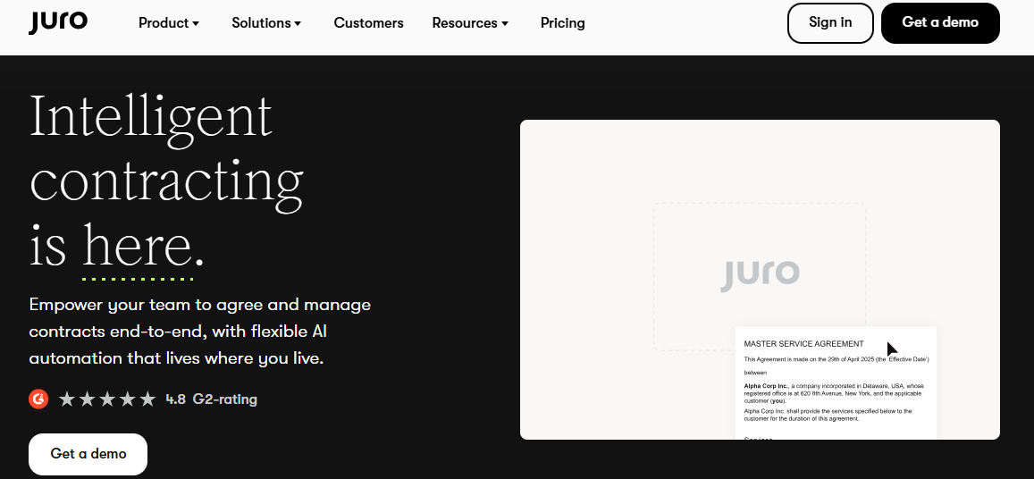 Image of Juro home page