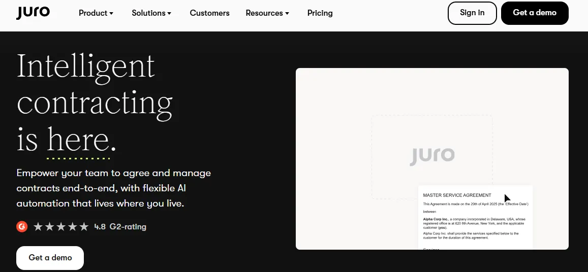 Image of Juro home page