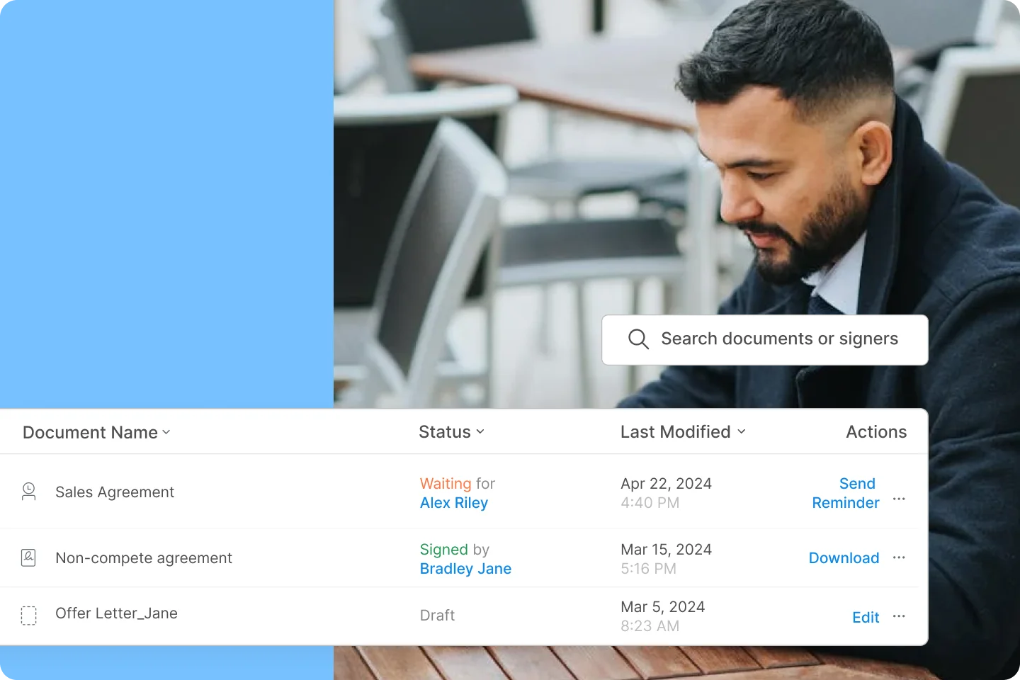 Signeasy contract repository with search filter
