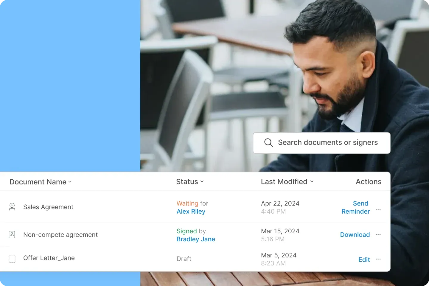 Signeasy contract repository with search filter