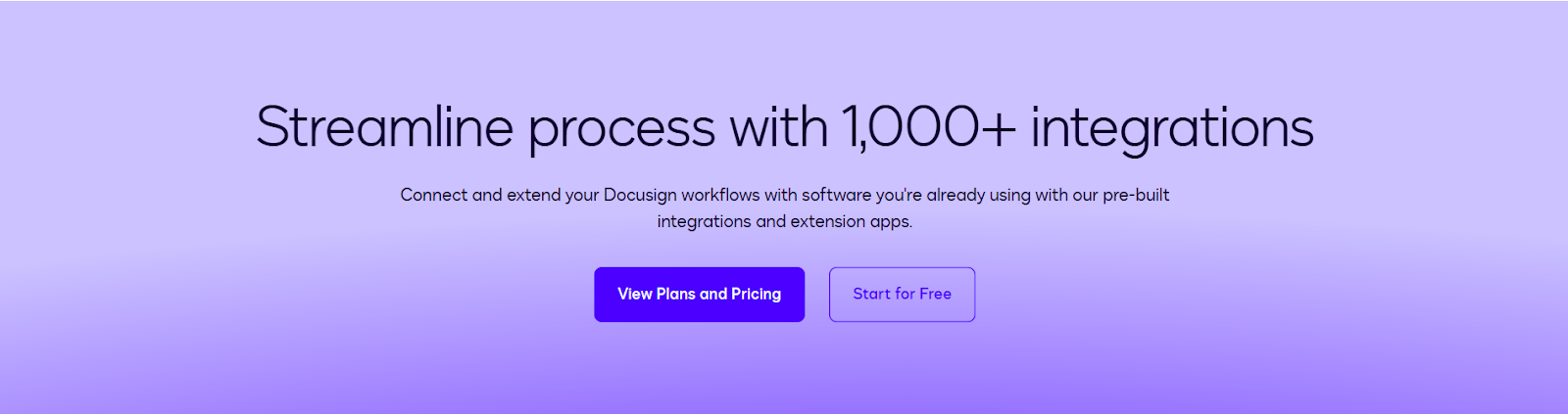 Purple banner promoting Docusign's 1,000+ software integrations