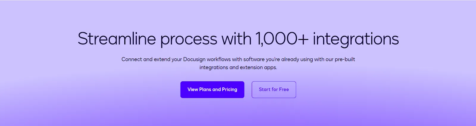 Purple banner promoting Docusign's 1,000+ software integrations