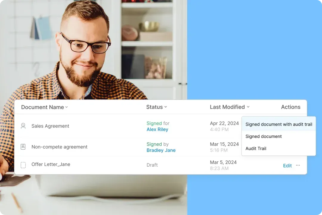 A screenshot showing detailed audit trail with Signeasy