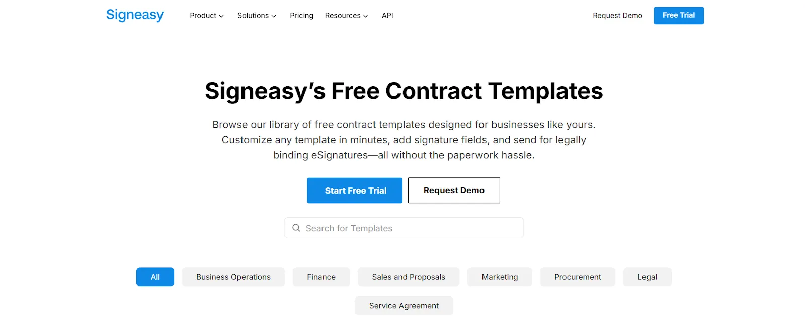 Signeasy’s library of free and customizable contract templates for businesses