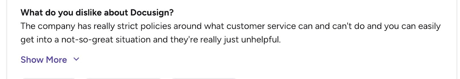 User review describing Docusign’s strict policies around customer service