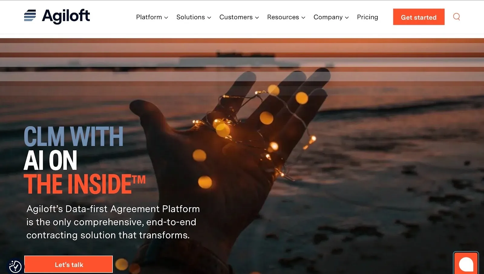 Agiloft homepage highlighting AI-powered contract lifecycle management