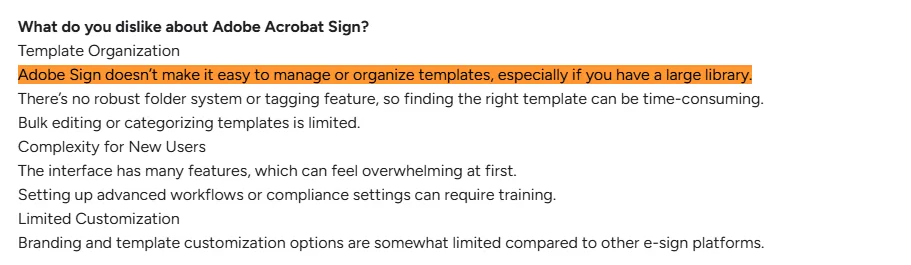Feedback on template organization limits in Adobe Acrobat Sign