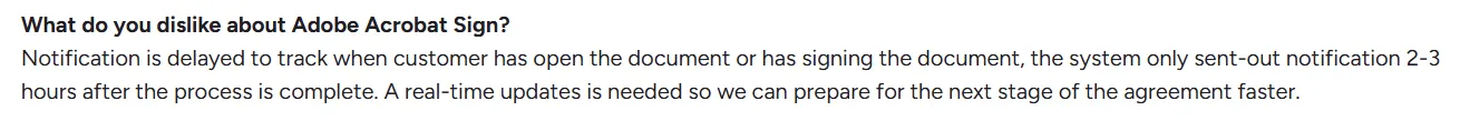 G2 review about signature issues and notification tracking in Adobe Sign