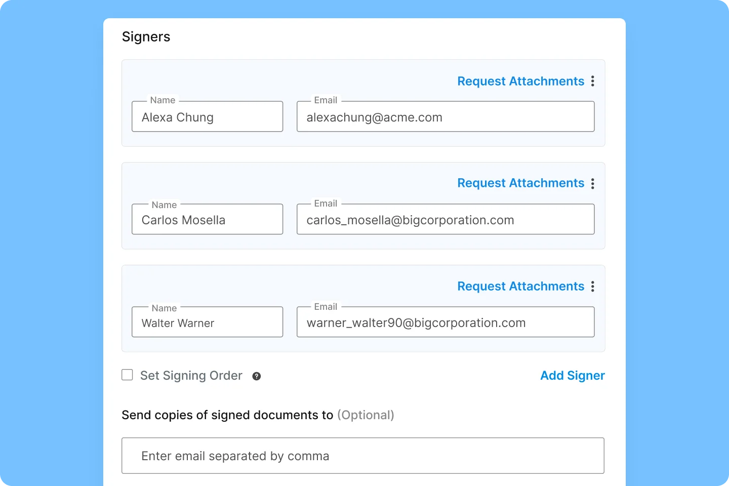 Image showing Signeasy’s collaborative signing feature for up to 25 signers