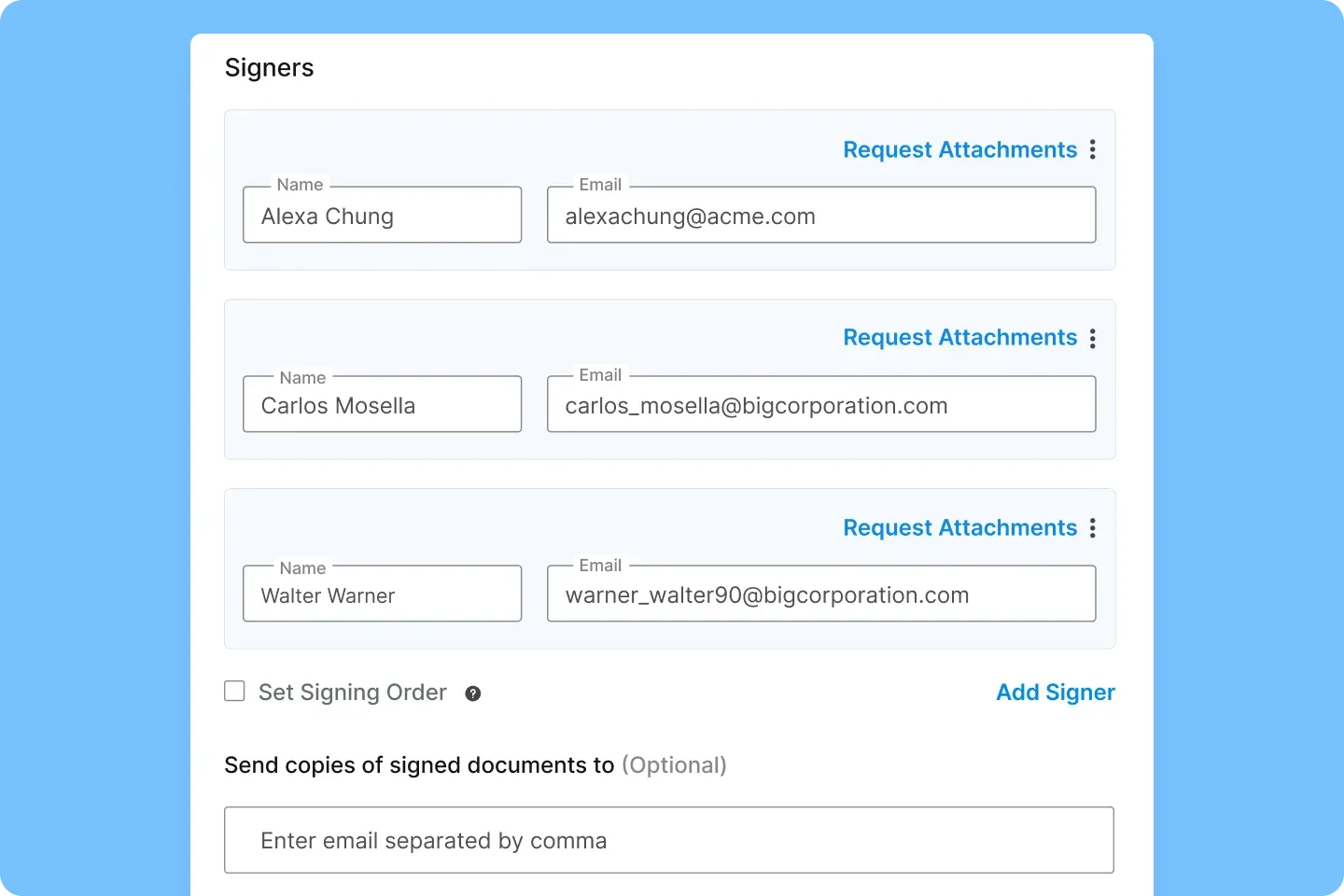 Image showing Signeasy’s collaborative signing feature for up to 25 signers