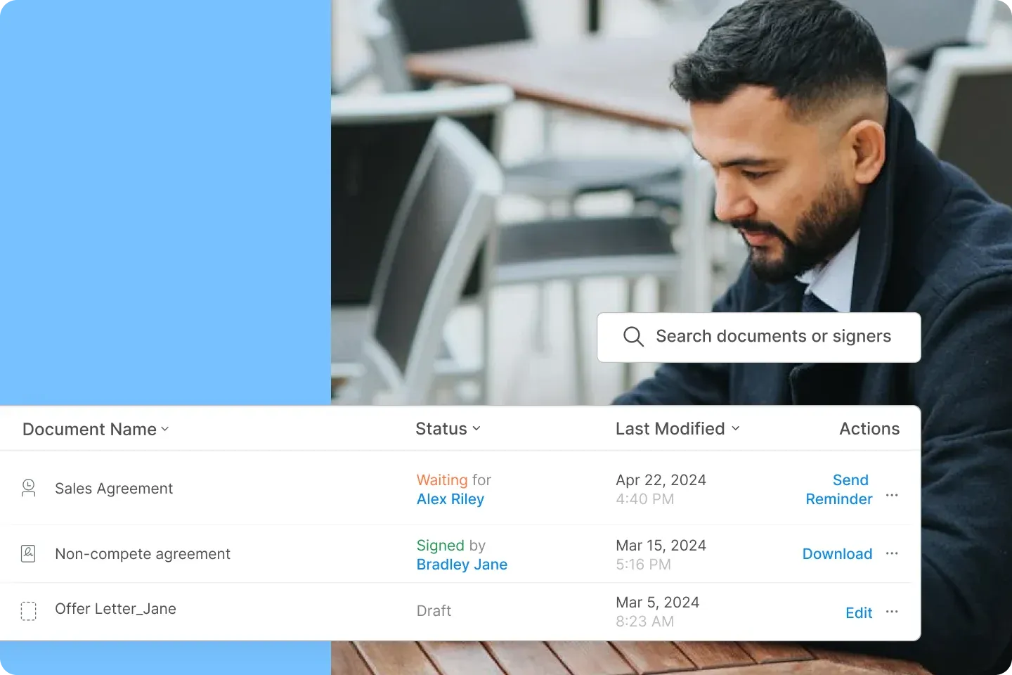 An image of Signeasy contract repository with document search