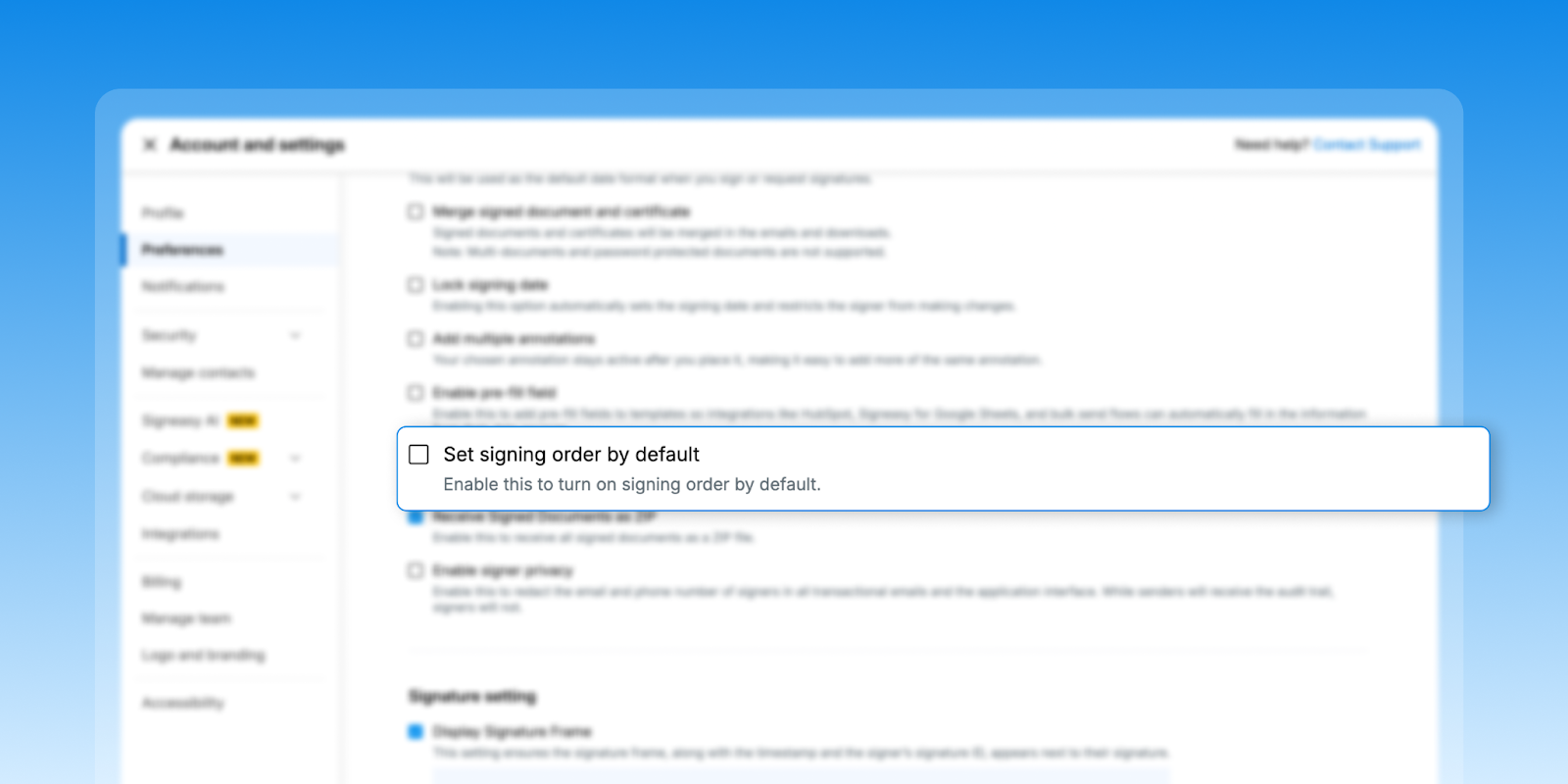 Set signing order by default