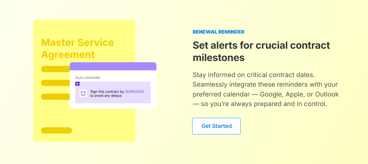Image showing Signeasy’s Automatic Renewal Reminder feature