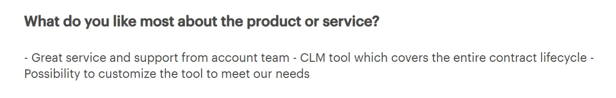 Icertis user review praising the tool's end-to-end contract lifecycle coverage