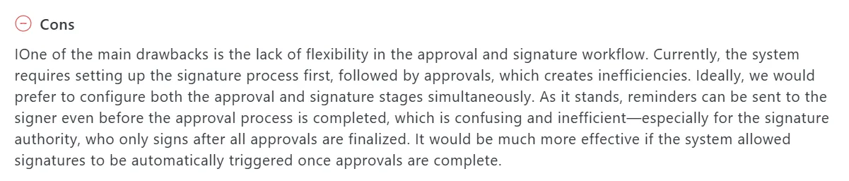 Review describing confusion caused by signature reminders sent before approval