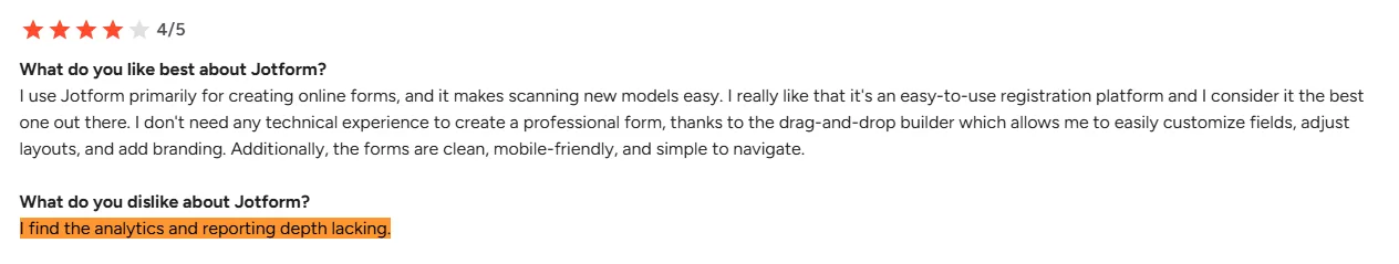 G2 reviewer citing limited analytics and reporting depth