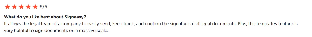 Verified enterprise G2 reviewer on signing and storing legal documents with Signeasy