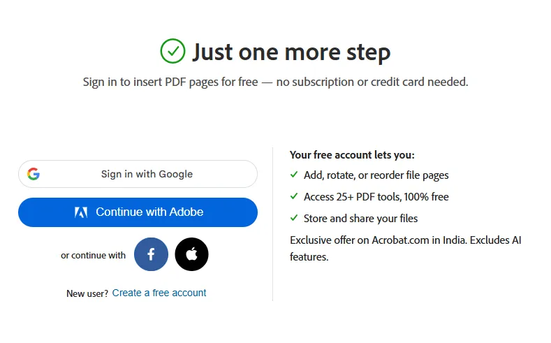 Image showing how to sign in to insert PDF pages using Adobe Acrobat