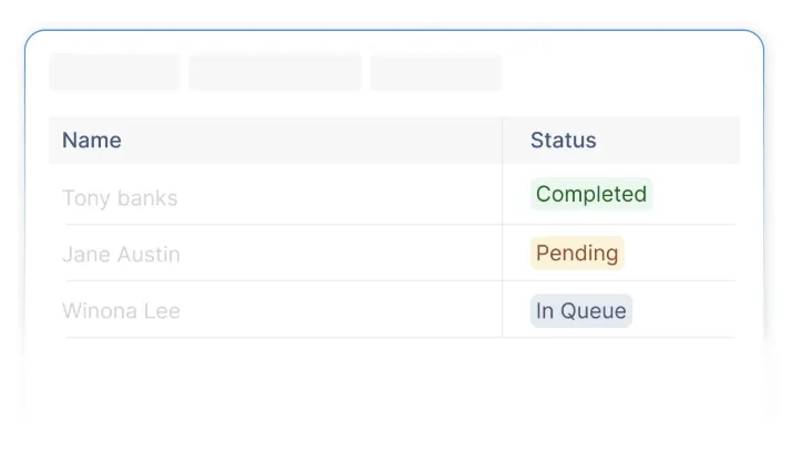 Signing workflow dashboard showing recipient names with completed, pending, and queued statuses.