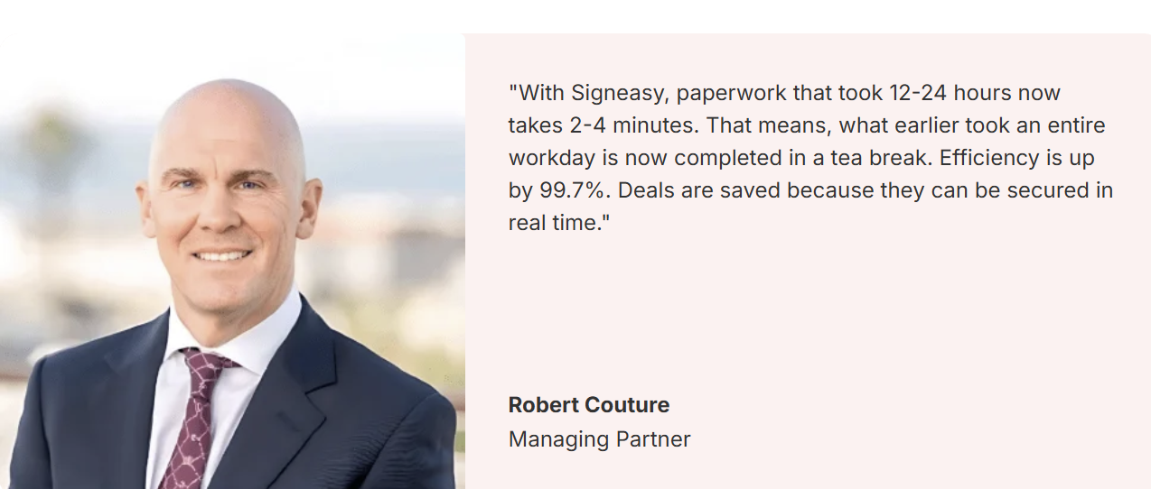 Business leader testimonial describing faster paperwork completion and operational efficiency gains