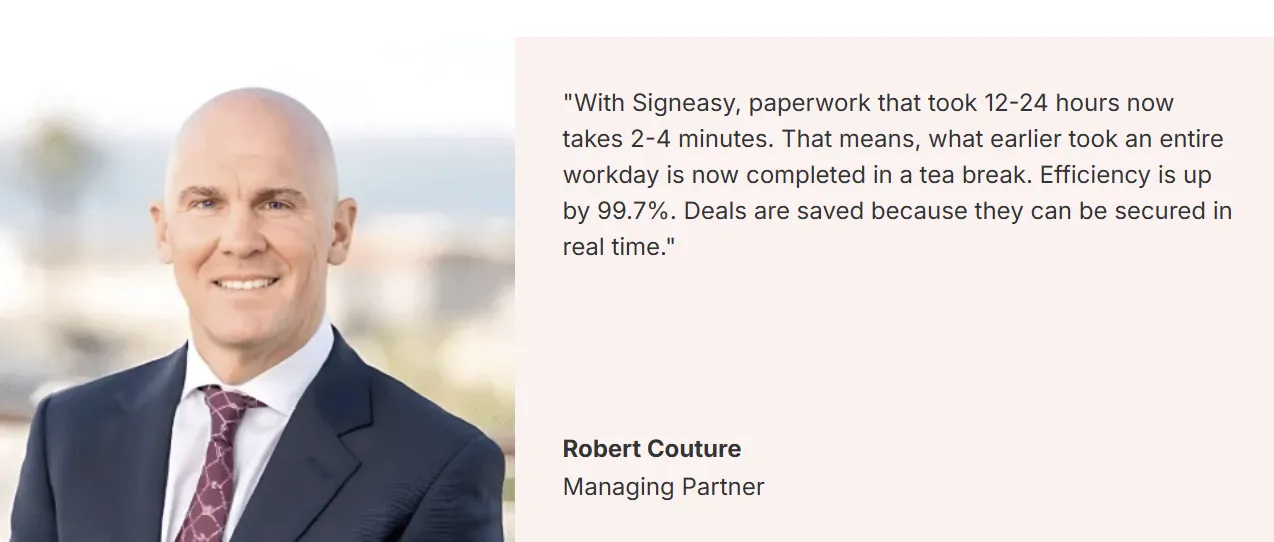 Business leader testimonial describing faster paperwork completion and operational efficiency gains