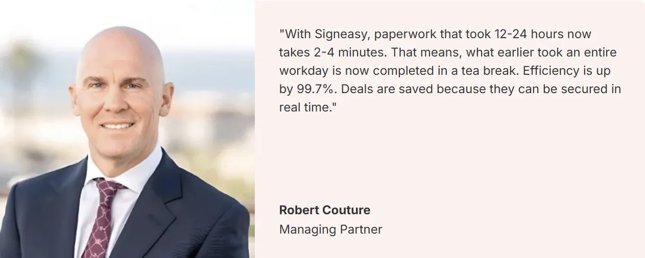 Customer testimonial describing efficiency gains and accelerated document workflows.