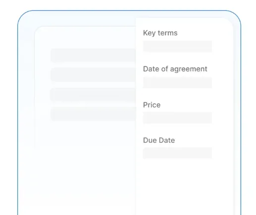 Contract interface showing agreement details, pricing, and due date fields.