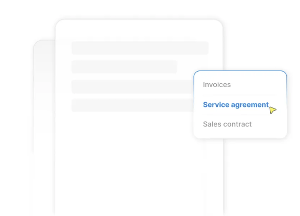 Document management interface showing contract type selection options.