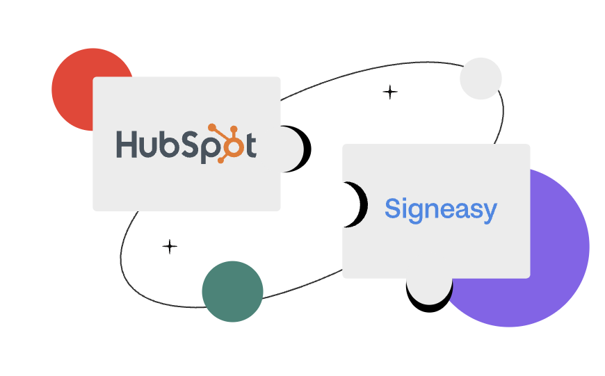 Illustration showing HubSpot connected with Signeasy through platform integration.
