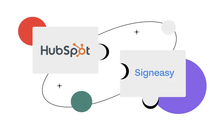 Illustration showing HubSpot connected with Signeasy through platform integration.