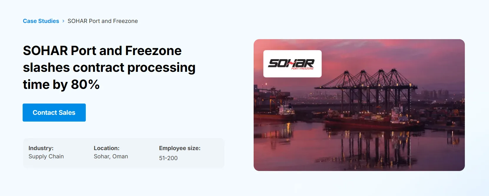 Screenshot of Sohar Port and Freezone Signeasy case study header with port image