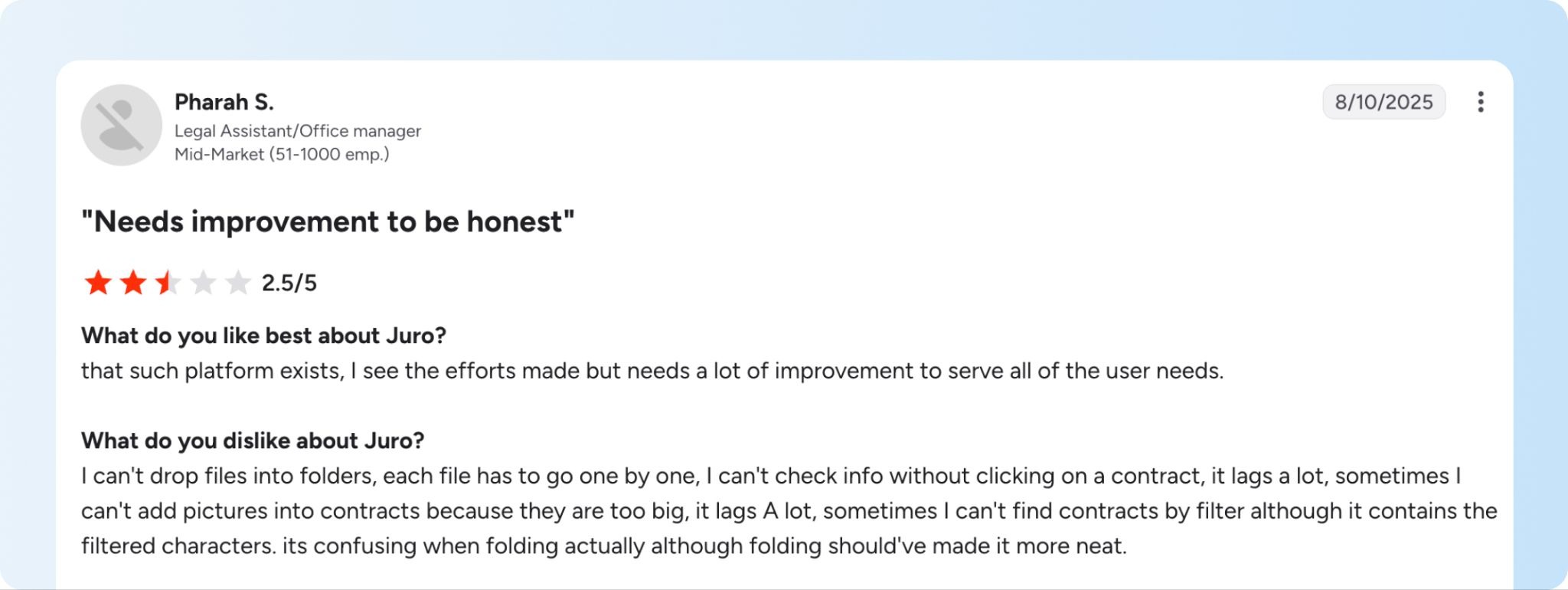 Juro G2 review about limited advanced document features