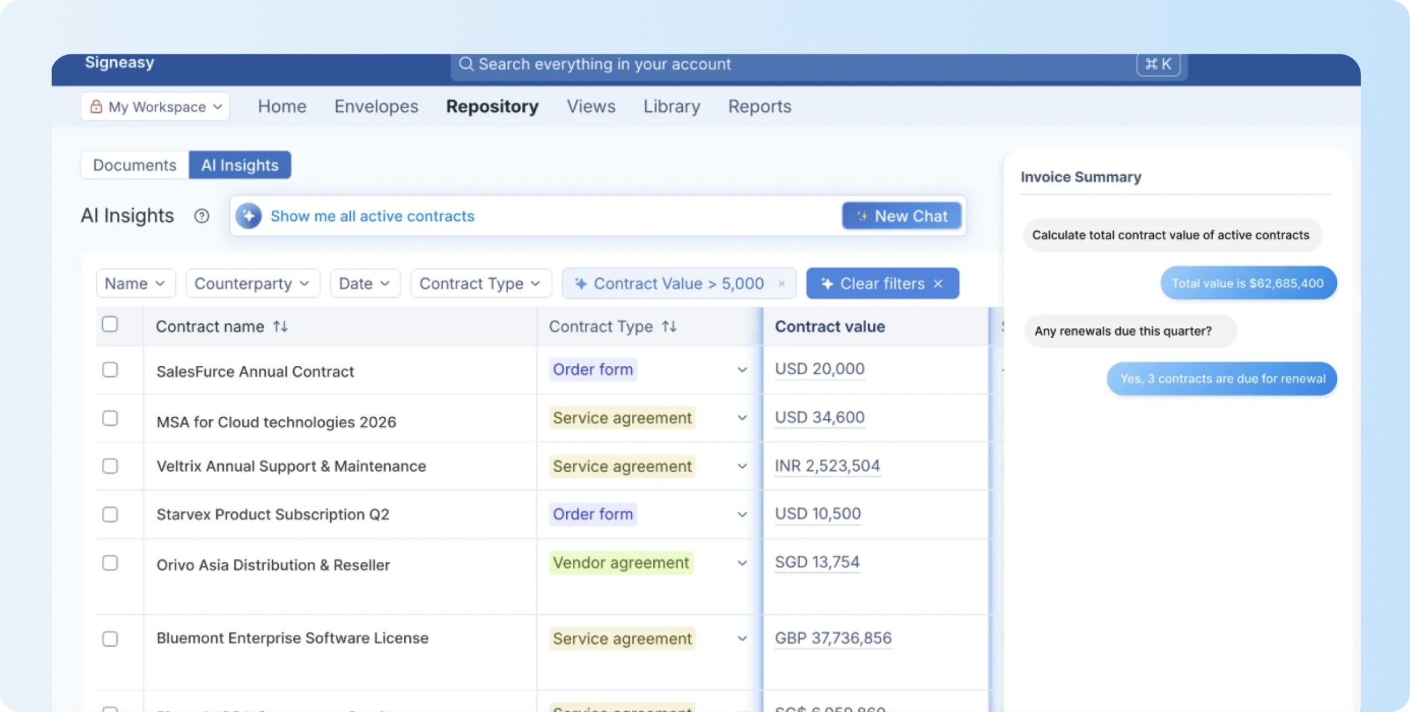 Use conversational AI search in Signeasy