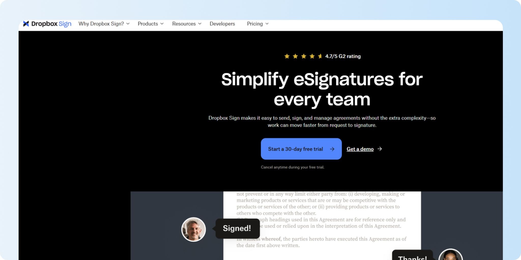Dropbox Sign website screenshot